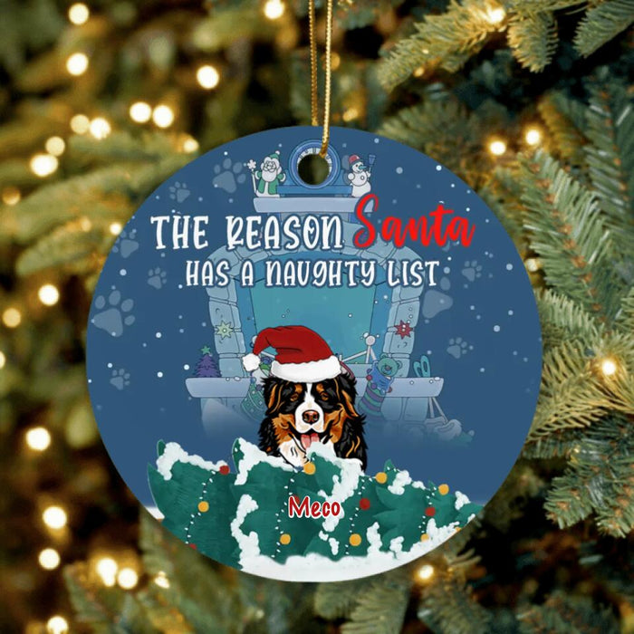 Custom Personalized Christmas Naughty Pets Ornament - Upto 5 Dogs/ Cats - Christmas Gift For Dog/ Cat Lovers - The Reason Santa Has A Naughty List