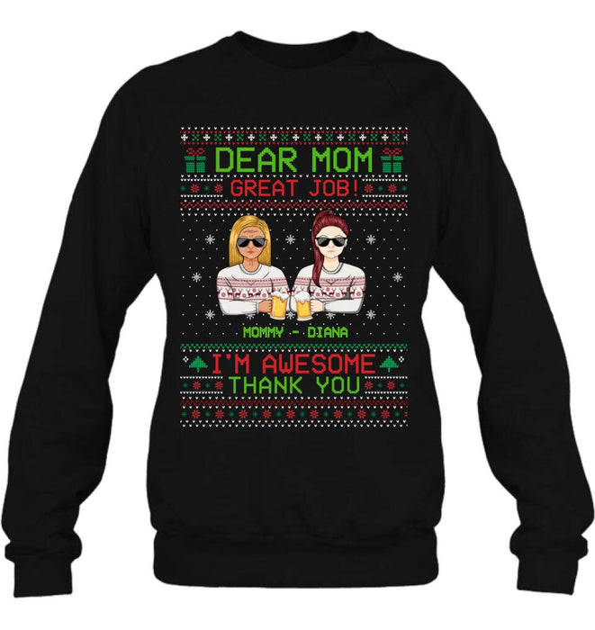 Personalized Christmas Mother & Daughter/Son T-Shirt/Long Sleeve/Sweatshirt/Hoodie - Christmas Gift For Mom From Children - Dear Mom Great Job We're Awesome