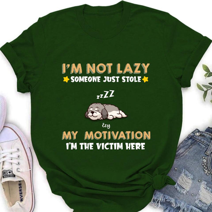 Custom Personalized I'm Not Lazy Pet Shirt/ Pullover Hoodie - Upto 6 Pets - Gift Idea For Dog/ Cat Lover - I'm Not Lazy, Someone Just Stole My Motivation, I'm The Victim Here