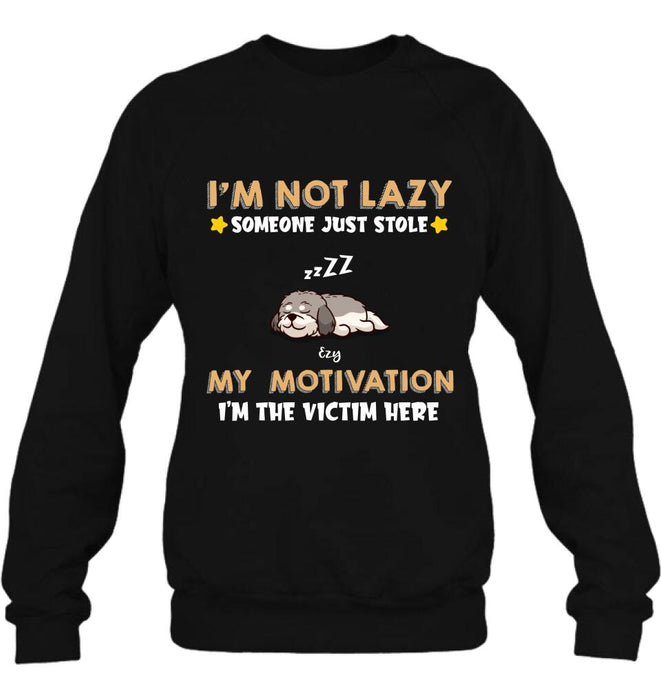 Custom Personalized I'm Not Lazy Pet Shirt/ Pullover Hoodie - Upto 6 Pets - Gift Idea For Dog/ Cat Lover - I'm Not Lazy, Someone Just Stole My Motivation, I'm The Victim Here