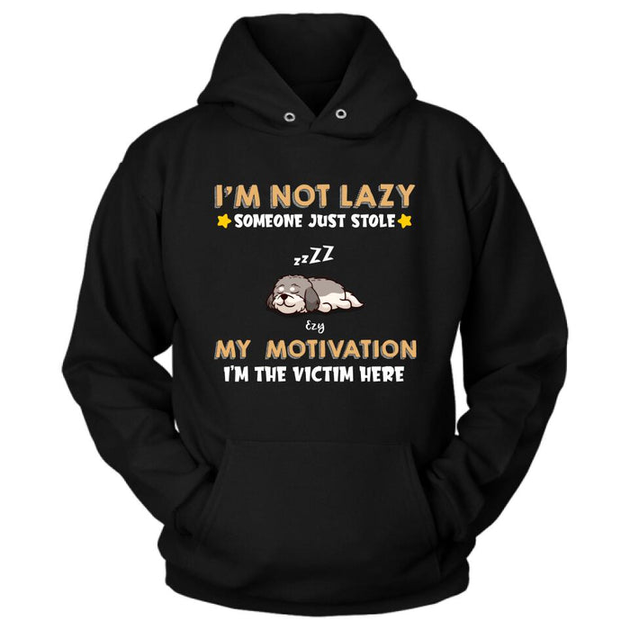 Custom Personalized I'm Not Lazy Pet Shirt/ Pullover Hoodie - Upto 6 Pets - Gift Idea For Dog/ Cat Lover - I'm Not Lazy, Someone Just Stole My Motivation, I'm The Victim Here