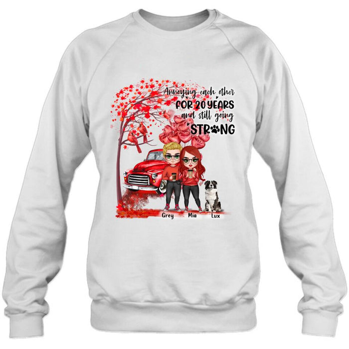 Custom Personalized Valentine Couple & Dog Shirt/ Pullover Hoodie - Valentine's Day Gift Idea For Couple - Annoying Each Other For 20 Years And Still Going Strong