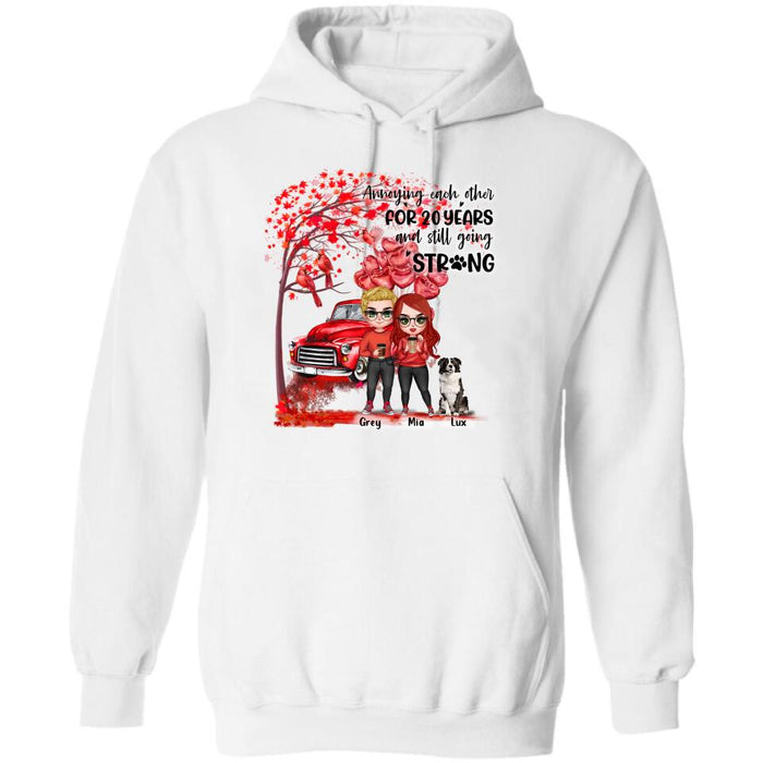 Custom Personalized Valentine Couple & Dog Shirt/ Pullover Hoodie - Valentine's Day Gift Idea For Couple - Annoying Each Other For 20 Years And Still Going Strong