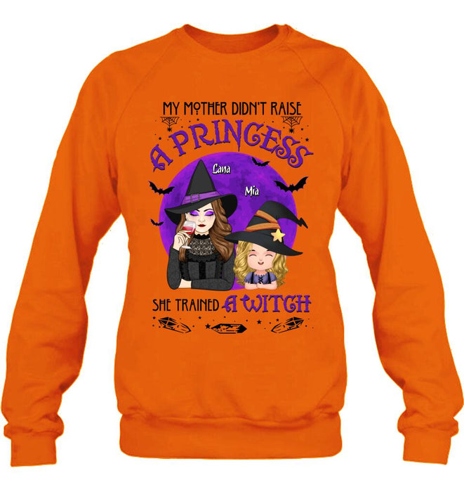 Custom Personalized Mother & Daughter Witch Shirt/ Hoodie - Gift Idea For Halloween - My Mother Didn't Raise A Princess, She Trained A Witch