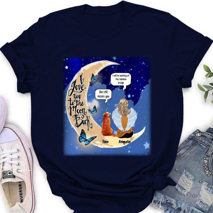 Custom Personalized Memorial People And Pet Loss Shirt - Upto 4 Pets - Memorial Gift Idea For Dog/Cat Lover - I Love You To The Moon And Back