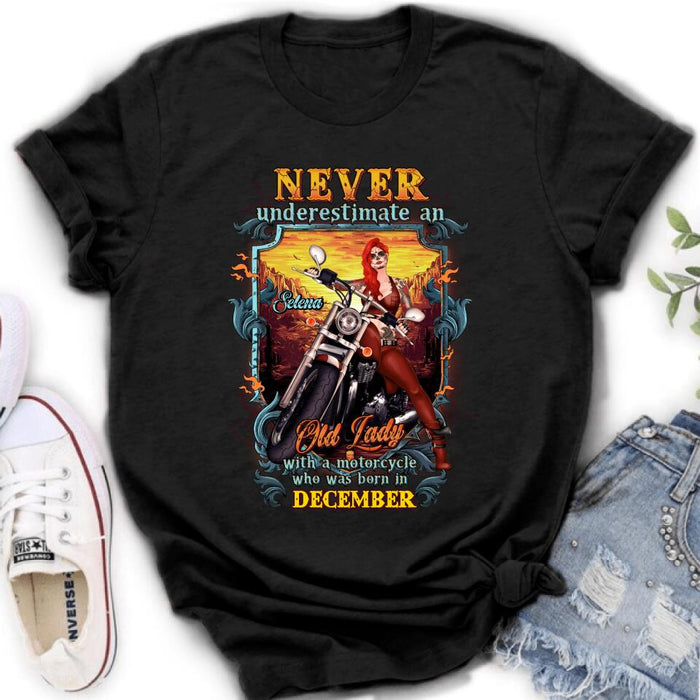 Custom Personalized Biker Witch Shirt/Hoodie - Gift Idea For Biker Witch - Never Underestimate An Old Lady With A Motorcycle Who Was Born In December