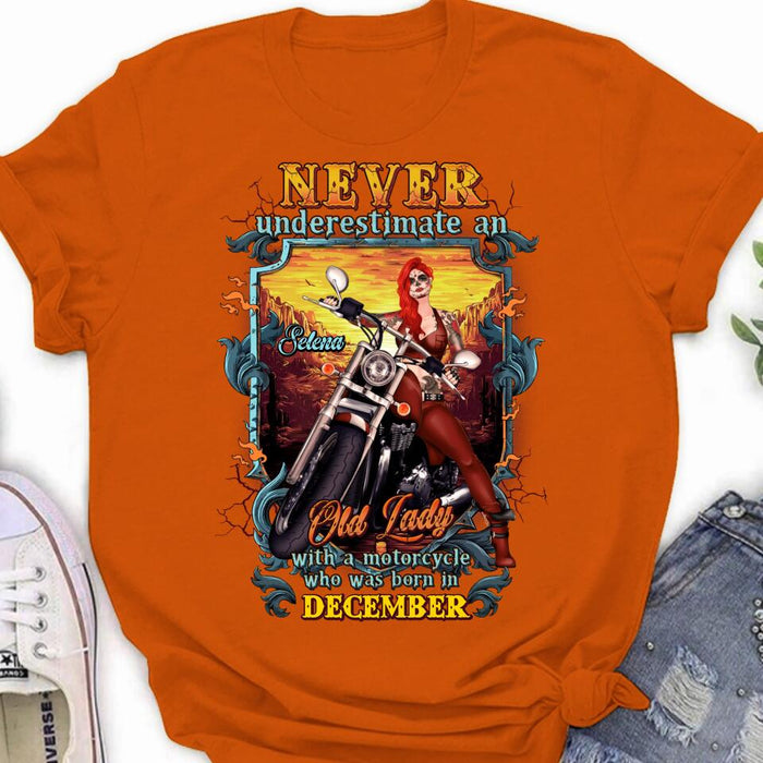 Custom Personalized Biker Witch Shirt/Hoodie - Gift Idea For Biker Witch - Never Underestimate An Old Lady With A Motorcycle Who Was Born In December