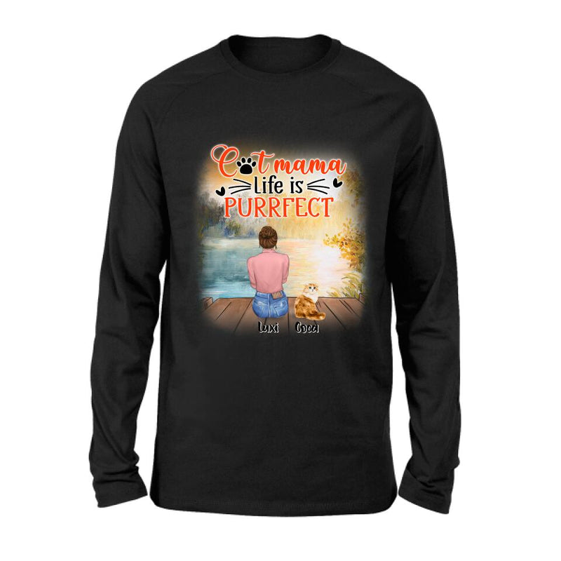 Personalized Cat Mom Shirt/Pullover Hoodie - Up to 5 Cats - Gift Idea For Cat Lover - Cat Mama Life Is Purrfect