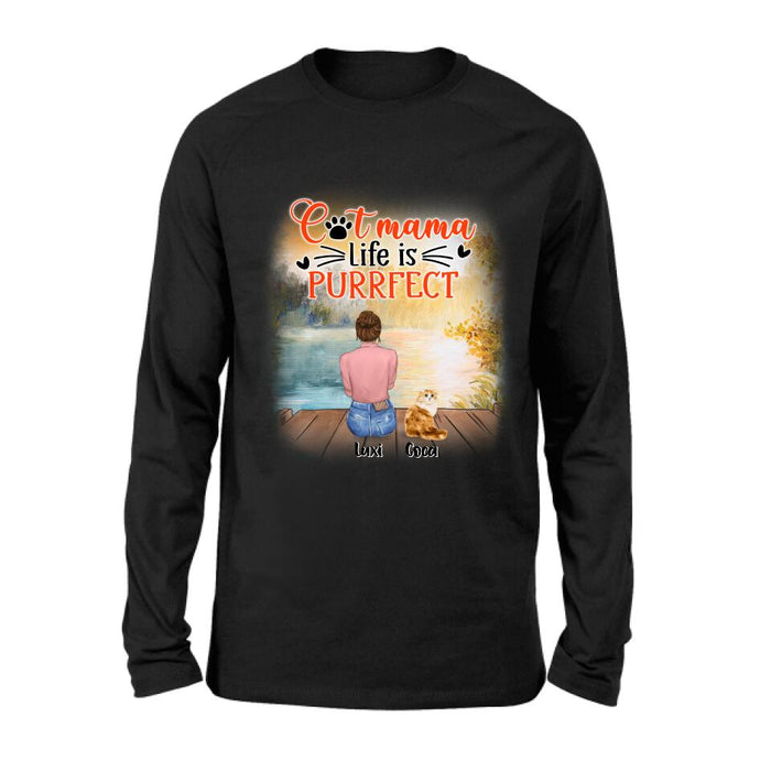 Personalized Cat Mom Shirt/Pullover Hoodie - Up to 5 Cats - Gift Idea For Cat Lover - Cat Mama Life Is Purrfect