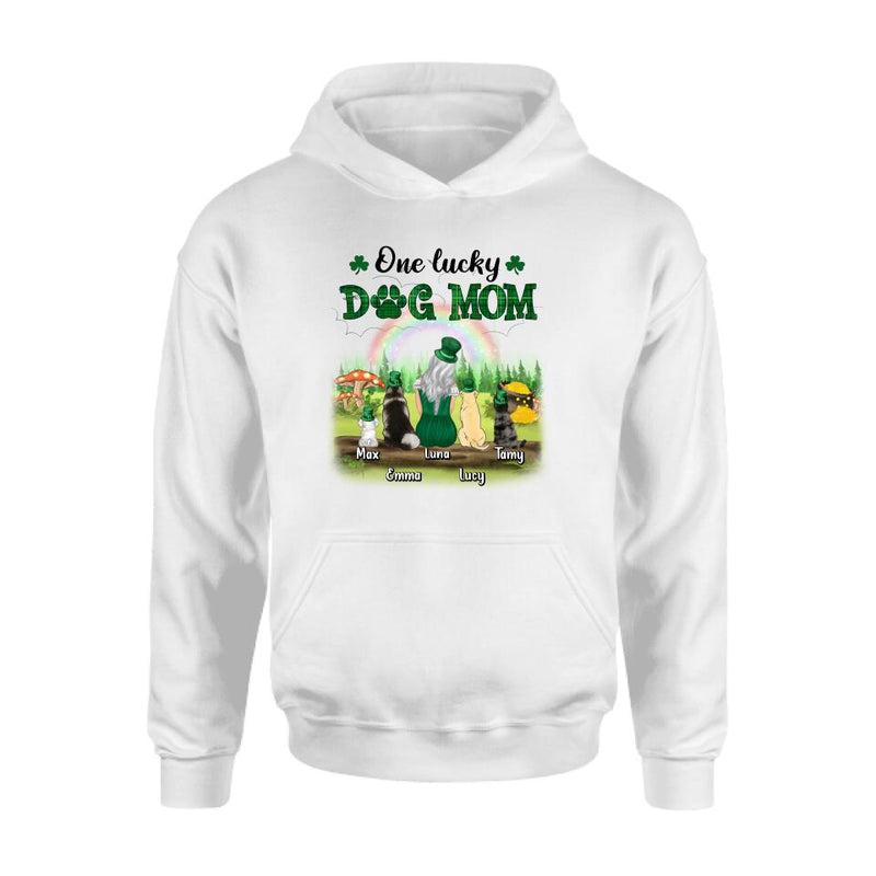 Personalized Dog Mom Shirt - Up to 4 Dogs - St. Patrick's Day Gift Idea For Dog Lover - One Lucky Dog Mom