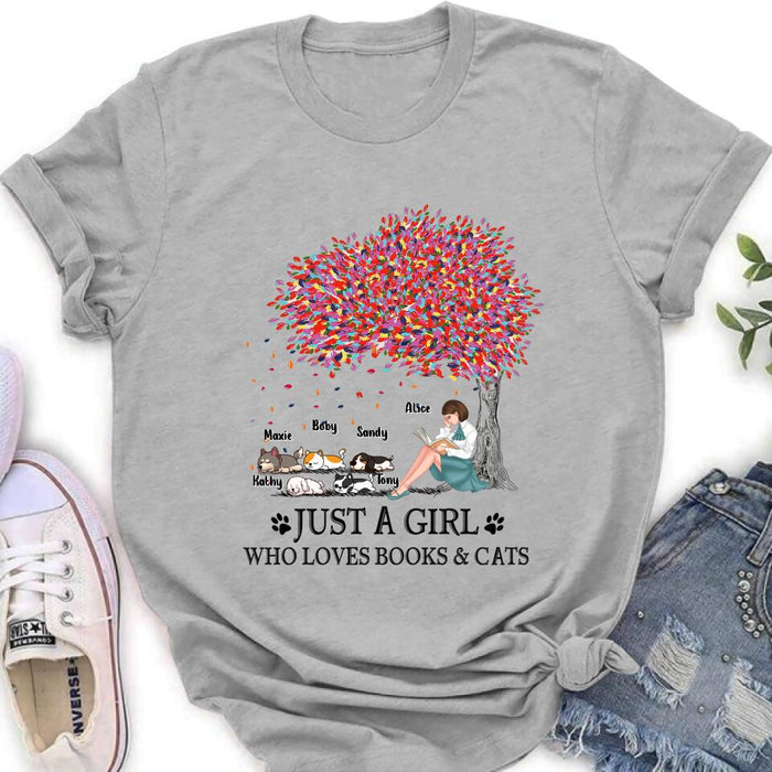 Custom Personalized Reading Girl Shirt/ Pullover Hoodie - Upto 5 Pets - Gift Idea For Book/ Dog/ Cat Lover - Just A Girl Who Loves Book