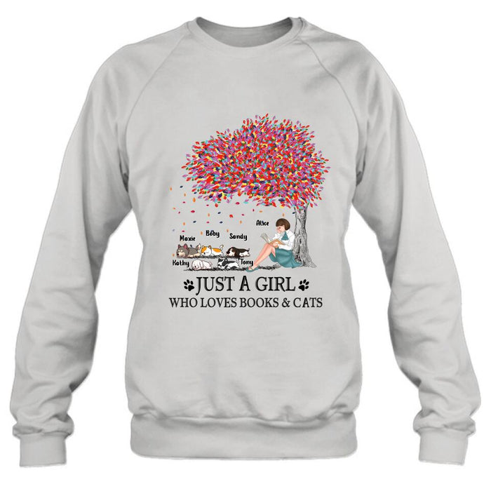 Custom Personalized Reading Girl Shirt/ Pullover Hoodie - Upto 5 Pets - Gift Idea For Book/ Dog/ Cat Lover - Just A Girl Who Loves Book