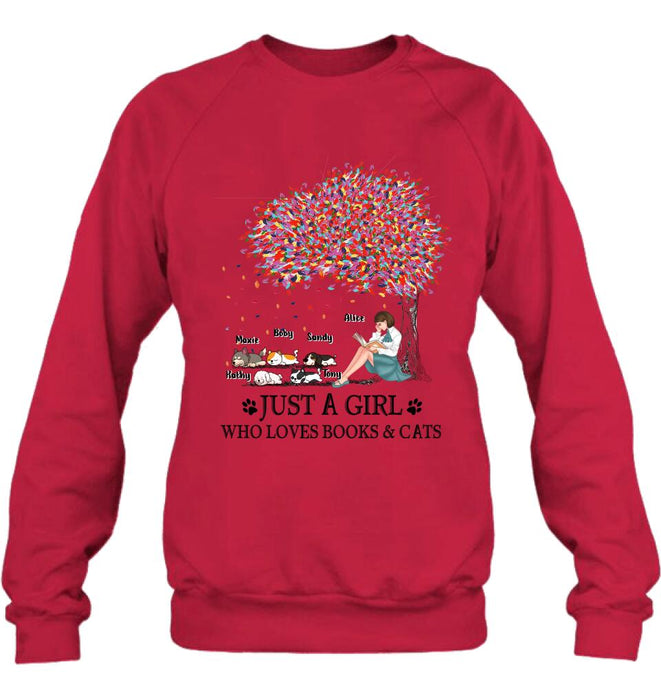 Custom Personalized Reading Girl Shirt/ Pullover Hoodie - Upto 5 Pets - Gift Idea For Book/ Dog/ Cat Lover - Just A Girl Who Loves Book