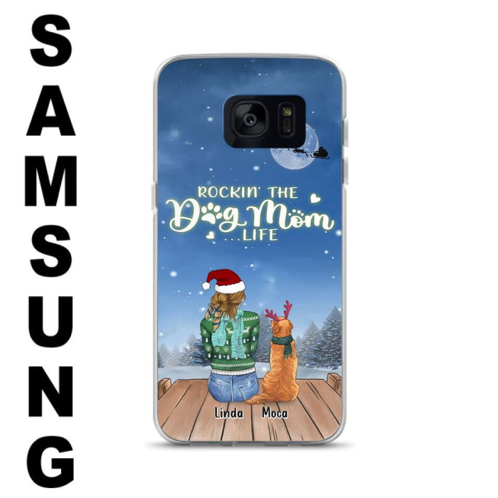 Custom Personalized Christmas Dog Mom Phone Case - Upto 5 Dogs - Gift Idea For Dog Lover/ Dog Mom - Rockin' The Dog Mom Life - Case For iPhone And Samsung