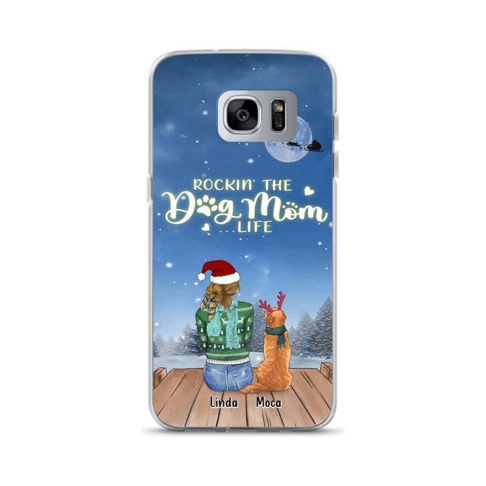 Custom Personalized Christmas Dog Mom Phone Case - Upto 5 Dogs - Gift Idea For Dog Lover/ Dog Mom - Rockin' The Dog Mom Life - Case For iPhone And Samsung