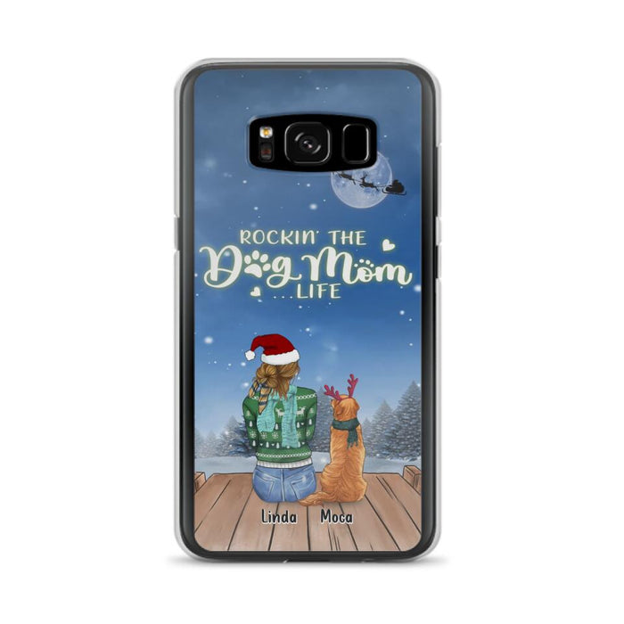 Custom Personalized Christmas Dog Mom Phone Case - Upto 5 Dogs - Gift Idea For Dog Lover/ Dog Mom - Rockin' The Dog Mom Life - Case For iPhone And Samsung