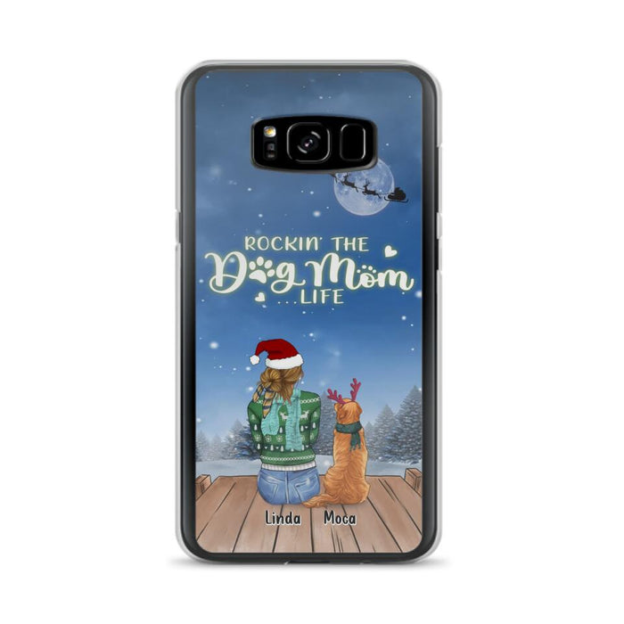 Custom Personalized Christmas Dog Mom Phone Case - Upto 5 Dogs - Gift Idea For Dog Lover/ Dog Mom - Rockin' The Dog Mom Life - Case For iPhone And Samsung