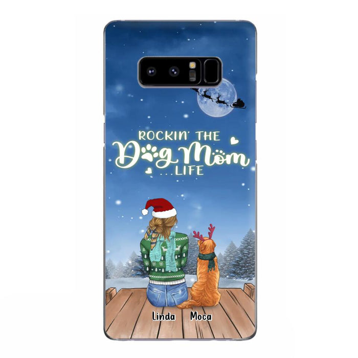 Custom Personalized Christmas Dog Mom Phone Case - Upto 5 Dogs - Gift Idea For Dog Lover/ Dog Mom - Rockin' The Dog Mom Life - Case For iPhone And Samsung