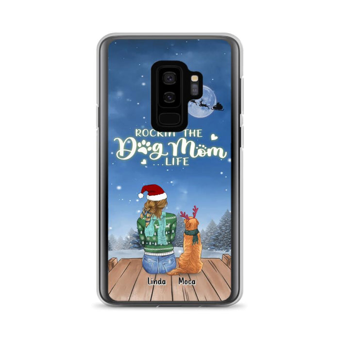 Custom Personalized Christmas Dog Mom Phone Case - Upto 5 Dogs - Gift Idea For Dog Lover/ Dog Mom - Rockin' The Dog Mom Life - Case For iPhone And Samsung