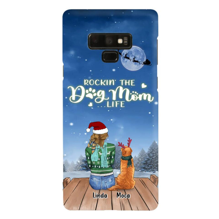 Custom Personalized Christmas Dog Mom Phone Case - Upto 5 Dogs - Gift Idea For Dog Lover/ Dog Mom - Rockin' The Dog Mom Life - Case For iPhone And Samsung