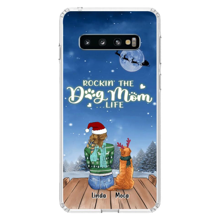 Custom Personalized Christmas Dog Mom Phone Case - Upto 5 Dogs - Gift Idea For Dog Lover/ Dog Mom - Rockin' The Dog Mom Life - Case For iPhone And Samsung