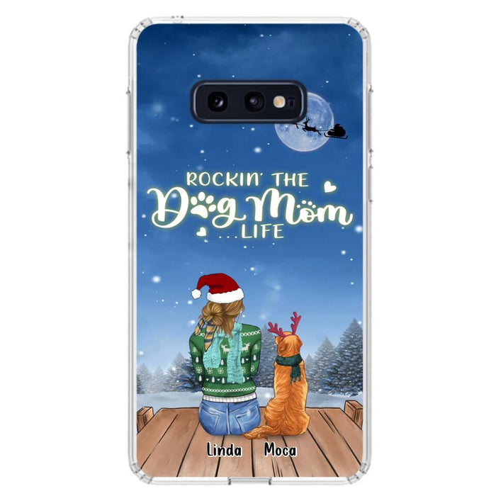 Custom Personalized Christmas Dog Mom Phone Case - Upto 5 Dogs - Gift Idea For Dog Lover/ Dog Mom - Rockin' The Dog Mom Life - Case For iPhone And Samsung