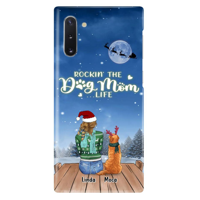 Custom Personalized Christmas Dog Mom Phone Case - Upto 5 Dogs - Gift Idea For Dog Lover/ Dog Mom - Rockin' The Dog Mom Life - Case For iPhone And Samsung