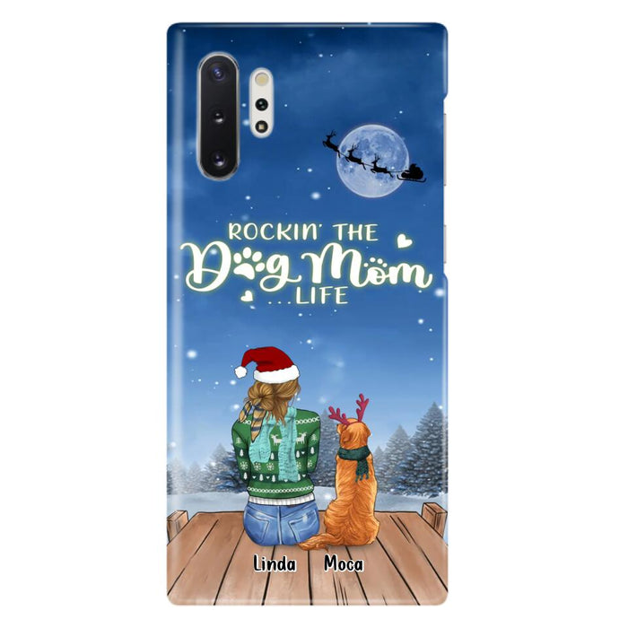 Custom Personalized Christmas Dog Mom Phone Case - Upto 5 Dogs - Gift Idea For Dog Lover/ Dog Mom - Rockin' The Dog Mom Life - Case For iPhone And Samsung