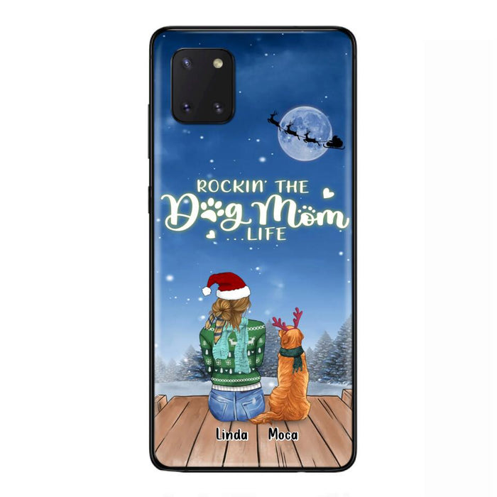 Custom Personalized Christmas Dog Mom Phone Case - Upto 5 Dogs - Gift Idea For Dog Lover/ Dog Mom - Rockin' The Dog Mom Life - Case For iPhone And Samsung