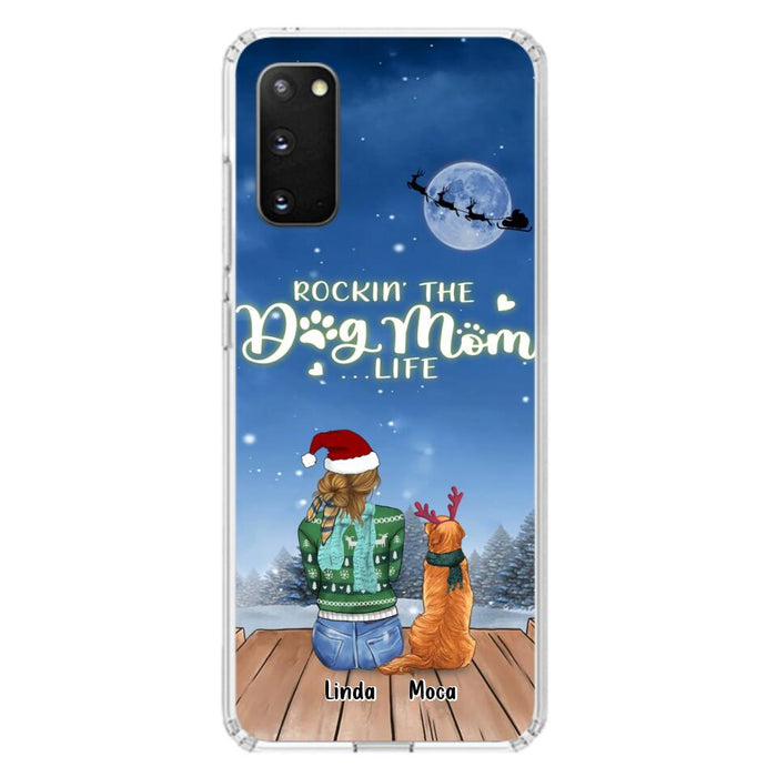 Custom Personalized Christmas Dog Mom Phone Case - Upto 5 Dogs - Gift Idea For Dog Lover/ Dog Mom - Rockin' The Dog Mom Life - Case For iPhone And Samsung