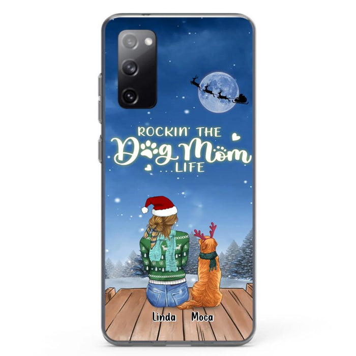 Custom Personalized Christmas Dog Mom Phone Case - Upto 5 Dogs - Gift Idea For Dog Lover/ Dog Mom - Rockin' The Dog Mom Life - Case For iPhone And Samsung