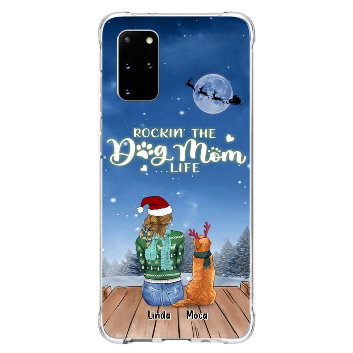 Custom Personalized Christmas Dog Mom Phone Case - Upto 5 Dogs - Gift Idea For Dog Lover/ Dog Mom - Rockin' The Dog Mom Life - Case For iPhone And Samsung