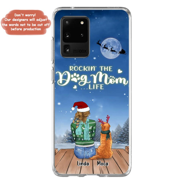 Custom Personalized Christmas Dog Mom Phone Case - Upto 5 Dogs - Gift Idea For Dog Lover/ Dog Mom - Rockin' The Dog Mom Life - Case For iPhone And Samsung