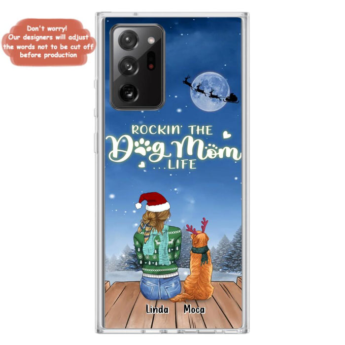 Custom Personalized Christmas Dog Mom Phone Case - Upto 5 Dogs - Gift Idea For Dog Lover/ Dog Mom - Rockin' The Dog Mom Life - Case For iPhone And Samsung