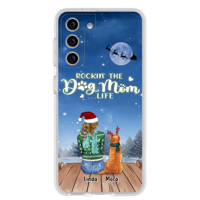 Custom Personalized Christmas Dog Mom Phone Case - Upto 5 Dogs - Gift Idea For Dog Lover/ Dog Mom - Rockin' The Dog Mom Life - Case For iPhone And Samsung