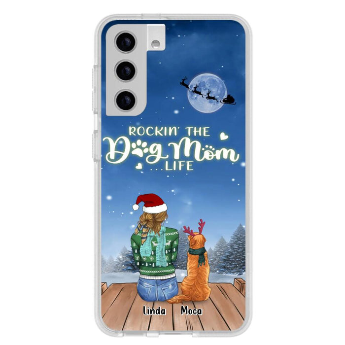 Custom Personalized Christmas Dog Mom Phone Case - Upto 5 Dogs - Gift Idea For Dog Lover/ Dog Mom - Rockin' The Dog Mom Life - Case For iPhone And Samsung