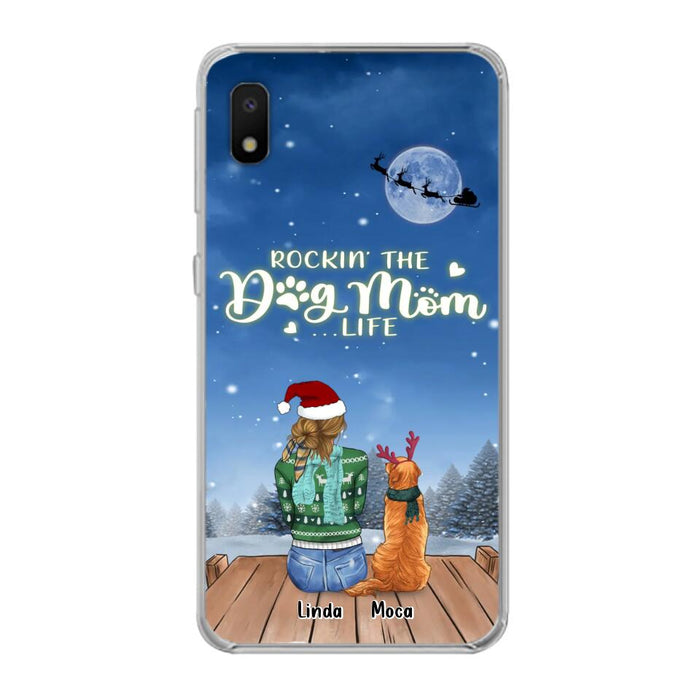 Custom Personalized Christmas Dog Mom Phone Case - Upto 5 Dogs - Gift Idea For Dog Lover/ Dog Mom - Rockin' The Dog Mom Life - Case For iPhone And Samsung