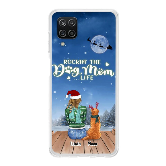 Custom Personalized Christmas Dog Mom Phone Case - Upto 5 Dogs - Gift Idea For Dog Lover/ Dog Mom - Rockin' The Dog Mom Life - Case For iPhone And Samsung