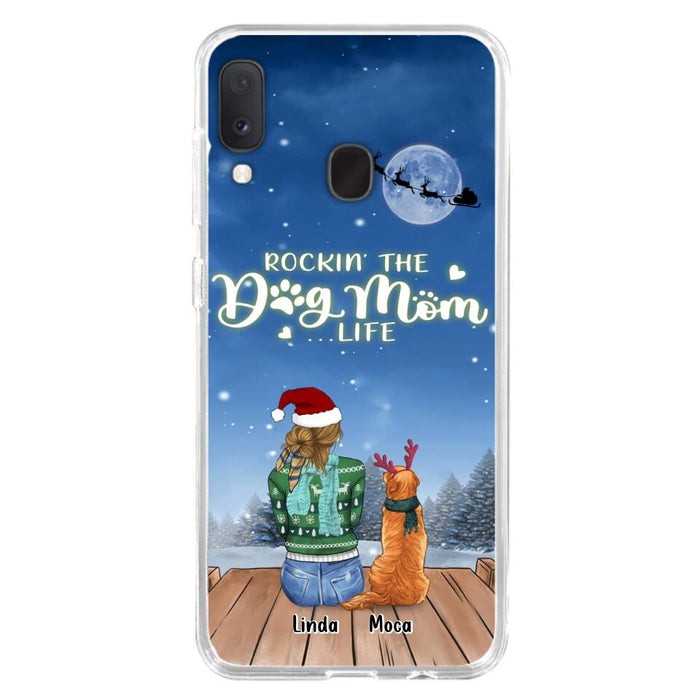 Custom Personalized Christmas Dog Mom Phone Case - Upto 5 Dogs - Gift Idea For Dog Lover/ Dog Mom - Rockin' The Dog Mom Life - Case For iPhone And Samsung