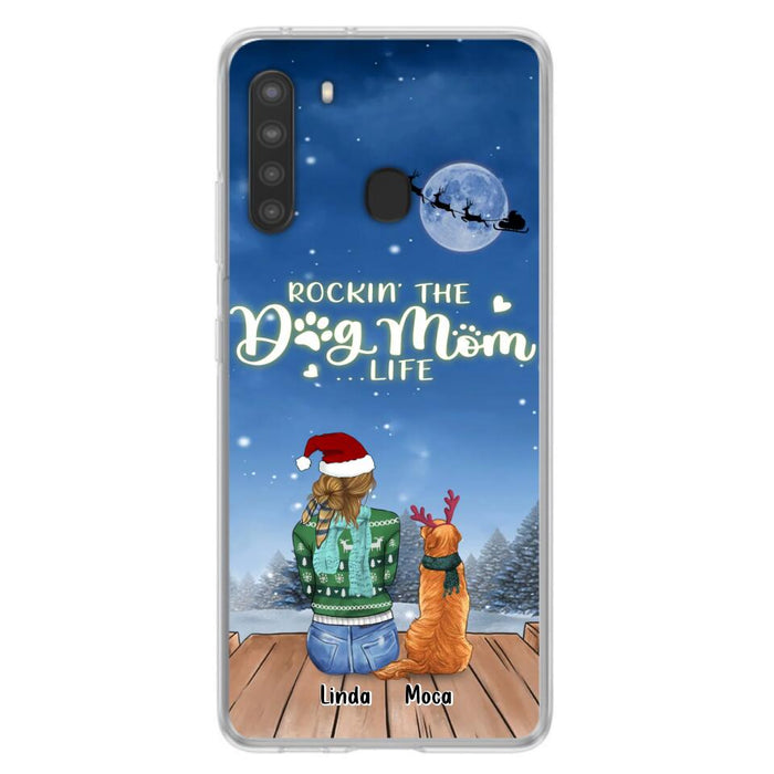 Custom Personalized Christmas Dog Mom Phone Case - Upto 5 Dogs - Gift Idea For Dog Lover/ Dog Mom - Rockin' The Dog Mom Life - Case For iPhone And Samsung