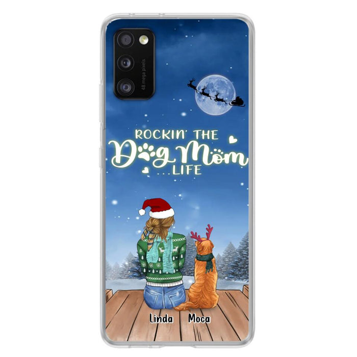 Custom Personalized Christmas Dog Mom Phone Case - Upto 5 Dogs - Gift Idea For Dog Lover/ Dog Mom - Rockin' The Dog Mom Life - Case For iPhone And Samsung