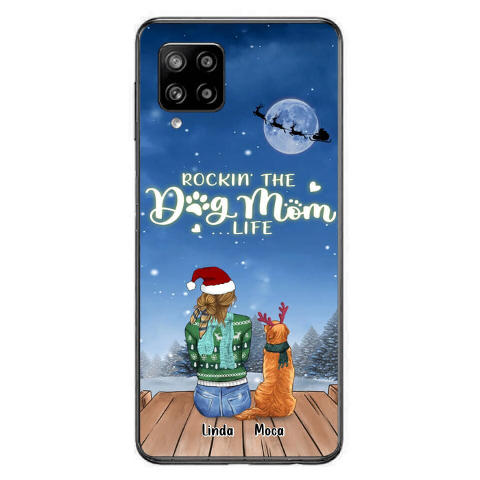 Custom Personalized Christmas Dog Mom Phone Case - Upto 5 Dogs - Gift Idea For Dog Lover/ Dog Mom - Rockin' The Dog Mom Life - Case For iPhone And Samsung