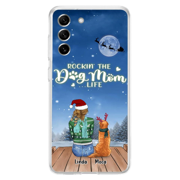 Custom Personalized Christmas Dog Mom Phone Case - Upto 5 Dogs - Gift Idea For Dog Lover/ Dog Mom - Rockin' The Dog Mom Life - Case For iPhone And Samsung