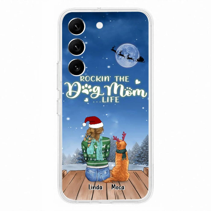 Custom Personalized Christmas Dog Mom Phone Case - Upto 5 Dogs - Gift Idea For Dog Lover/ Dog Mom - Rockin' The Dog Mom Life - Case For iPhone And Samsung