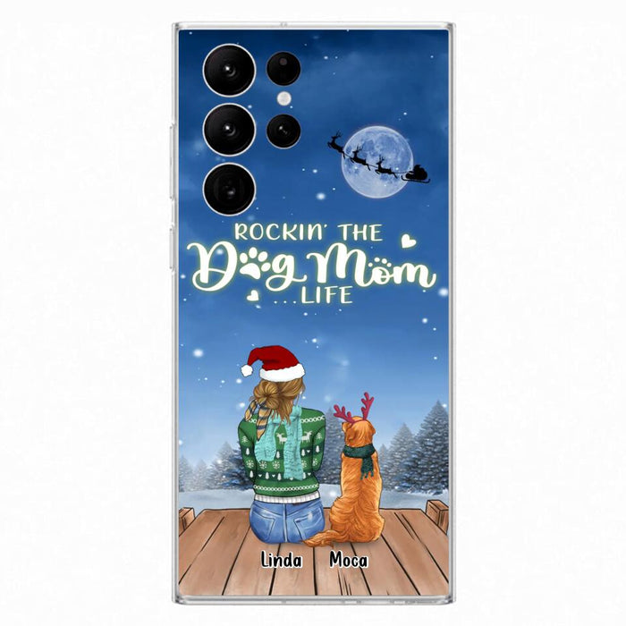 Custom Personalized Christmas Dog Mom Phone Case - Upto 5 Dogs - Gift Idea For Dog Lover/ Dog Mom - Rockin' The Dog Mom Life - Case For iPhone And Samsung