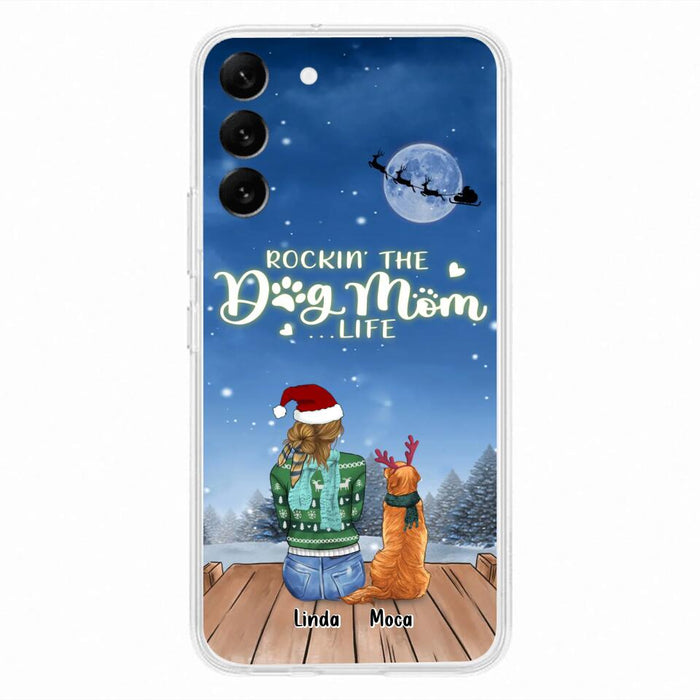 Custom Personalized Christmas Dog Mom Phone Case - Upto 5 Dogs - Gift Idea For Dog Lover/ Dog Mom - Rockin' The Dog Mom Life - Case For iPhone And Samsung