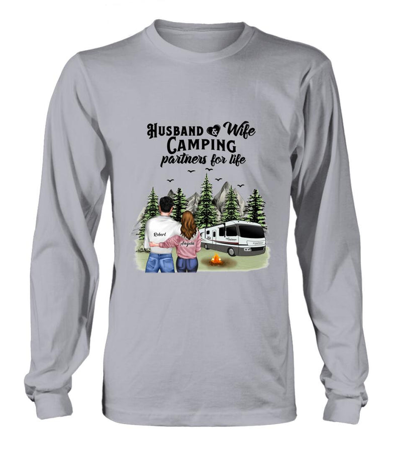 Personalized Camping T-shirt/Hoodie/Sleeve - Gift for Couples, Camping Lovers - Husband and Wife Camping Partners For Life