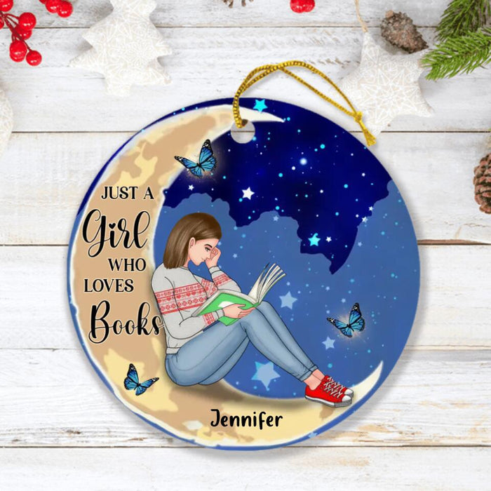 Custom Personalized Christmas Circle Ornament - Gift Idea For Christmas/ Book Lover - Just A Girl Who Loves Books