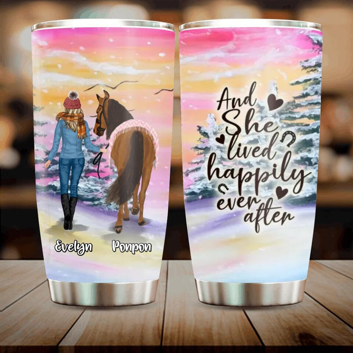 Custom Personalized Horse Girl Tumbler - Gift Idea For Christmas/ Horse Lover with up to 4 Horses - And She Lived Happily Ever After