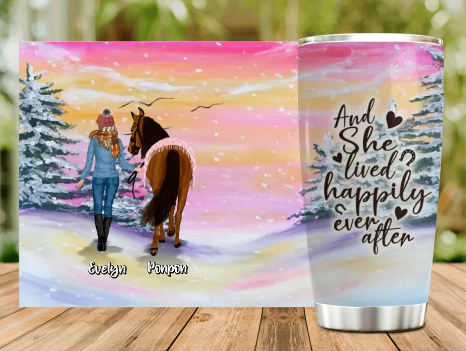 Custom Personalized Horse Girl Tumbler - Gift Idea For Christmas/ Horse Lover with up to 4 Horses - And She Lived Happily Ever After